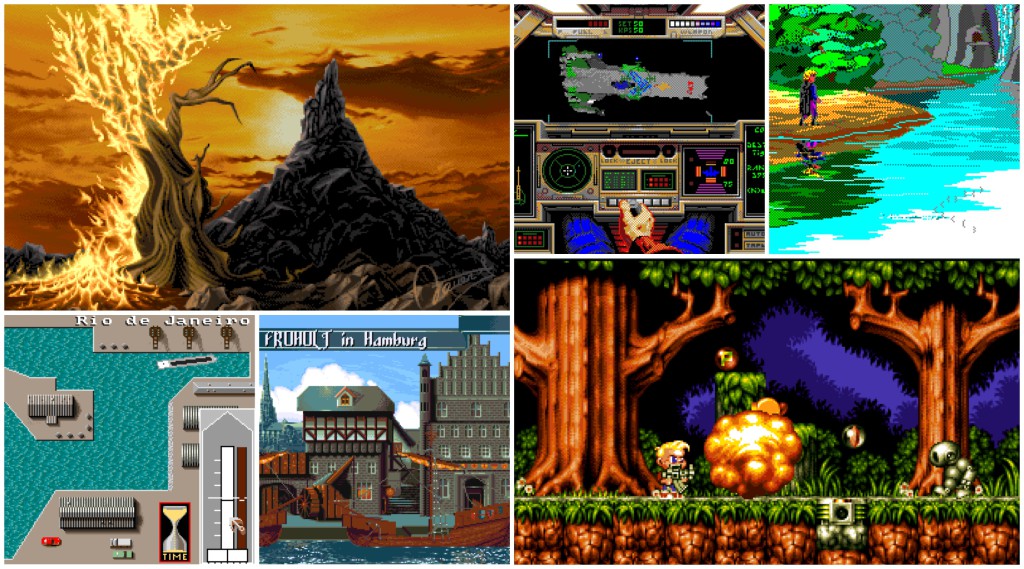 Bilde av følgende spill: Operation Forest Fire, Flight Simulator: Space Edition, EGA Beach Party, Speedboat Challenge, Backpacker: Medieval, Mario Got A Gun.