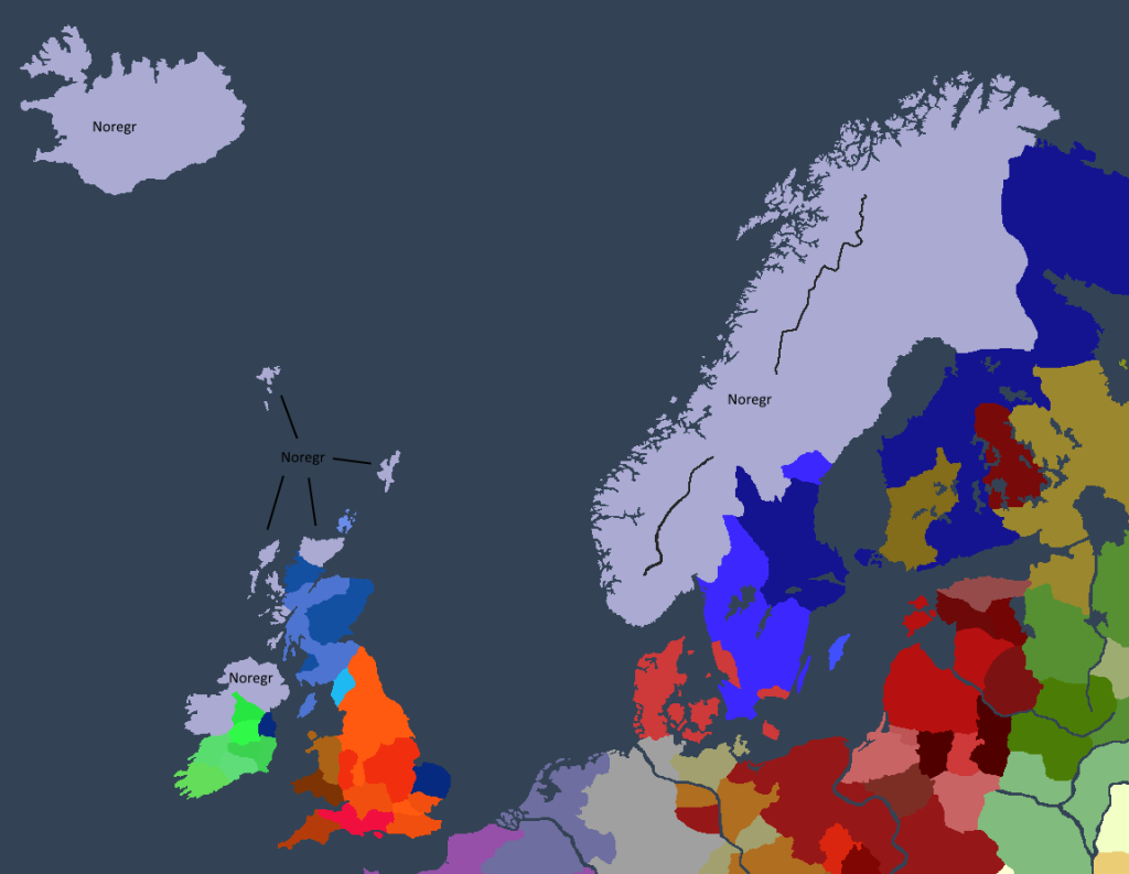 Norgesveldet da kong Haraldr I «Hårfagre» døde, i 898.