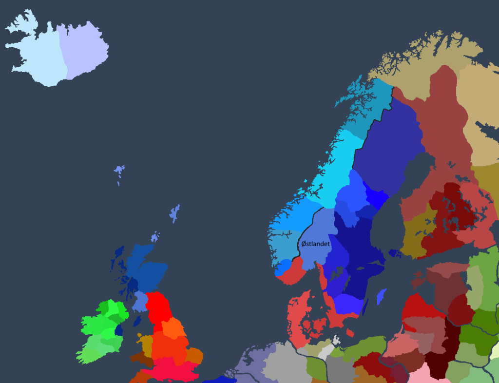 Landområdene som var kontrollert av Haraldr, småkonge av Østlandet, i 867.