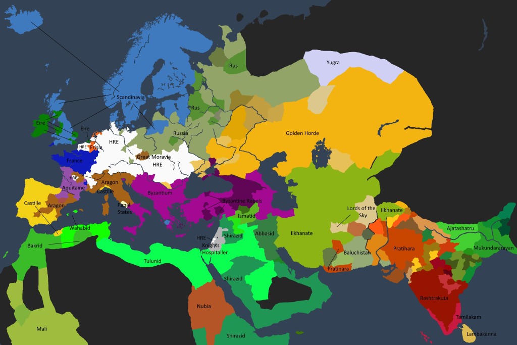 Det politiske kartet over den kjente verden i 1250.