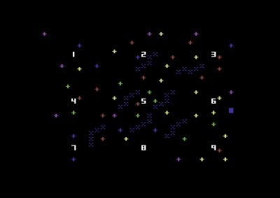 Stjernekartet i Reach for the Stars på Commodore 64.