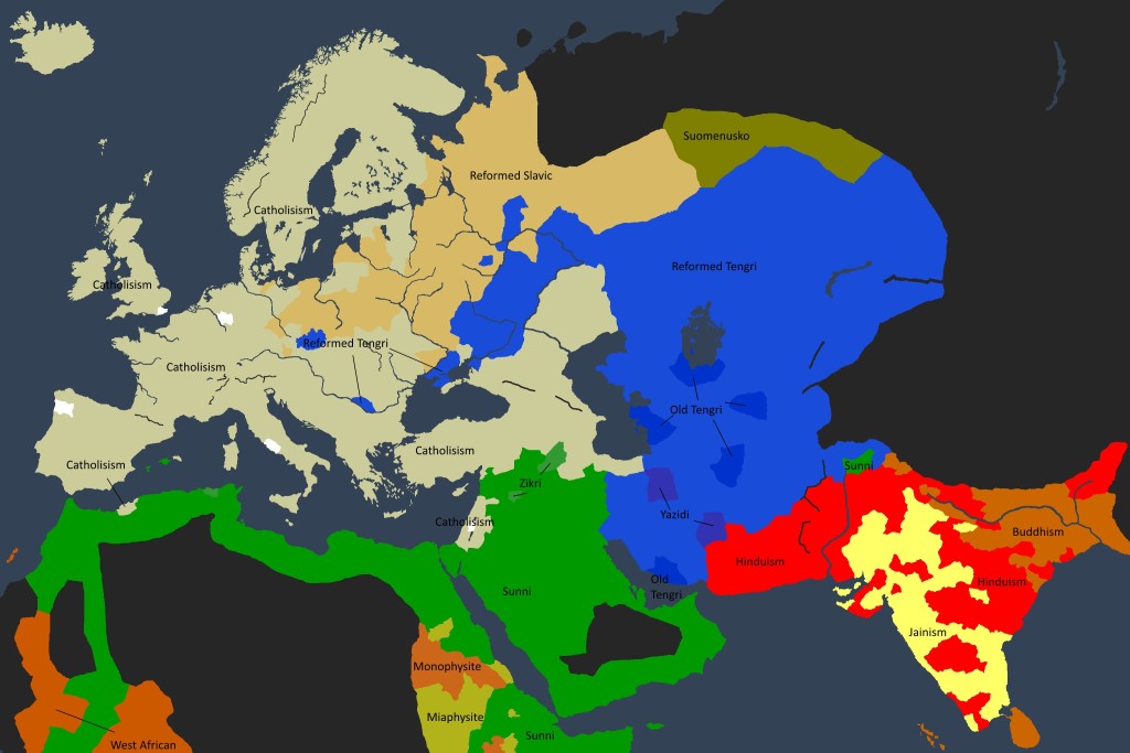 Det religiøse kartet over den kjente verden i 1250.