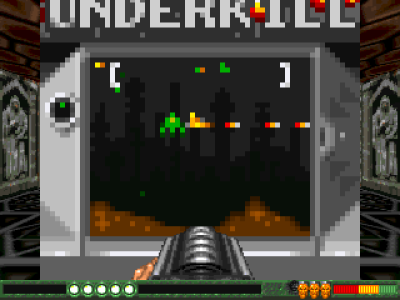Et lite «easter egg», i form av en fungerende Defender-klone som kjører på en teksturert vegg.