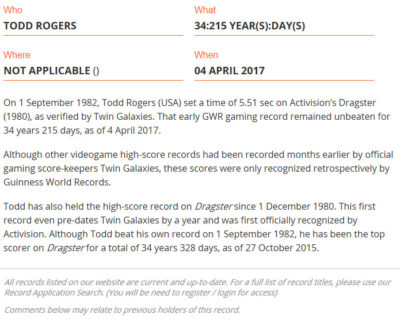 Fra nettstedet til Guinness Book of Records (via Archive.org).