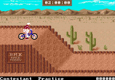 BMX på Amiga. Mange av versjonene sliter litt med denne øvelsen.