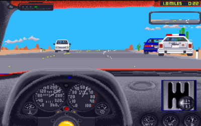 Test Drive II på Amiga. Det er denne versjonen tilbakeblikket tar utgangspunkt i, selv om jeg kommer innom andre versjoner også.