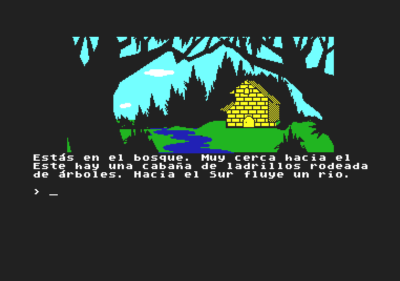 Et av spillene som ble laget med DAAD, La Aventura Original for Commodore 64. Dette er en grafisk utgave av originale Adventure.