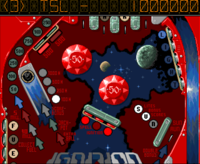 Pinball Dreams hadde skrollende brett. Her er litt av Ignition-brettet.