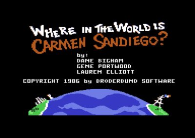 Tittelskjermen på Commodore 64 har hovedutviklernes navn. Men denne utgaven ble programmert av Scott Schumway.