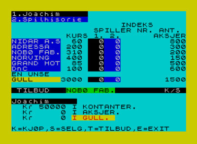 Dette er Trondheim Børs på ZX Spectrum.
