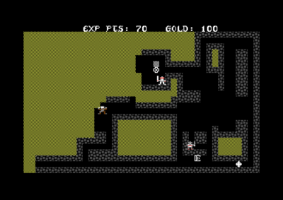 Utforsk datagenererte grotter i Sword of Fargoal, her på Commodore 64.